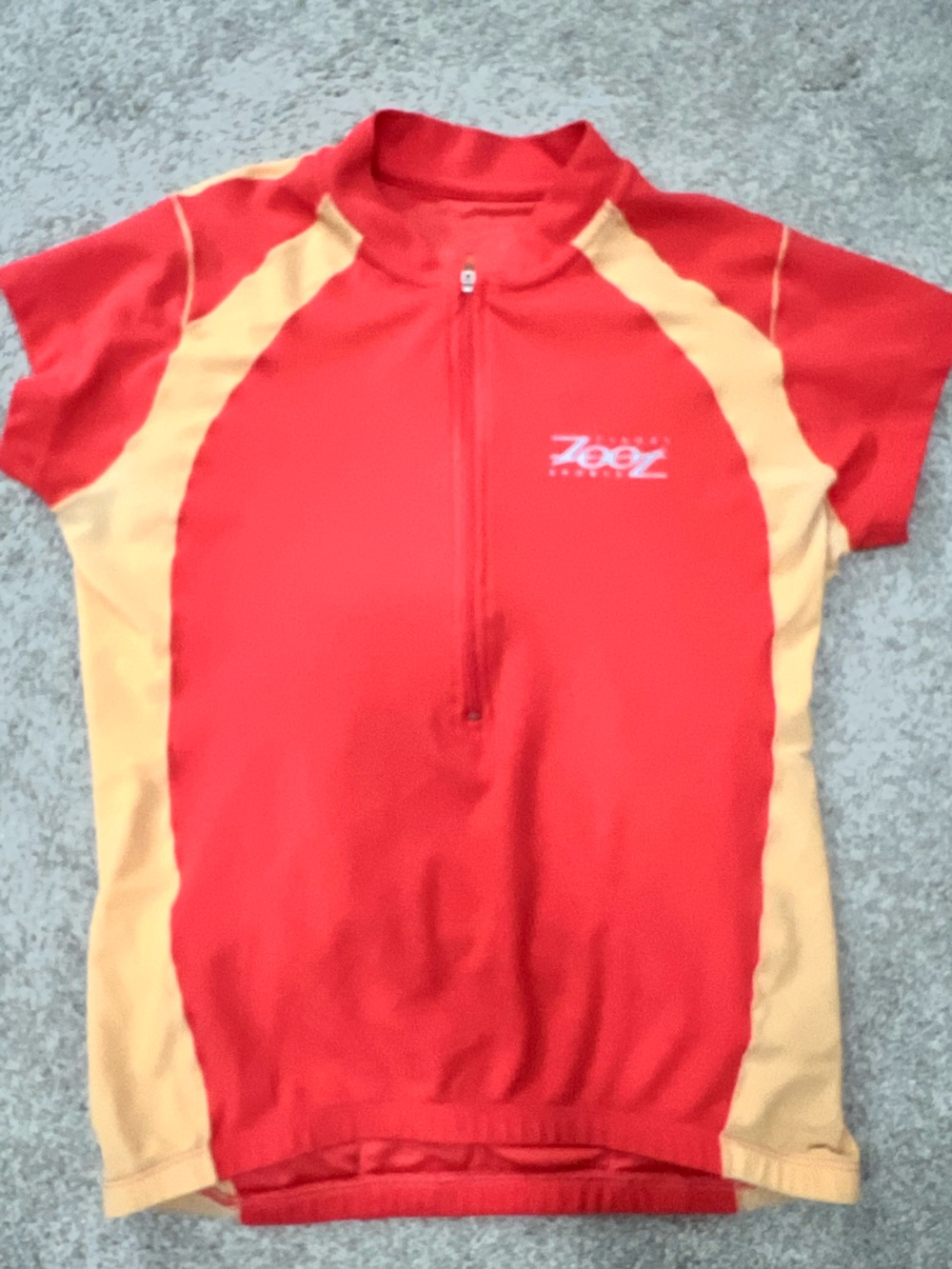 Zoot Orange Red & Yellow Women’s Active Cycling Bike Top with back pocket size S